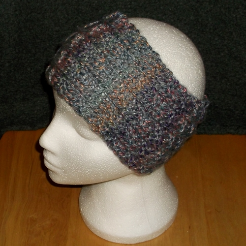 Grey multi coloured knitted headwear, handmade by Longhaired Jewels